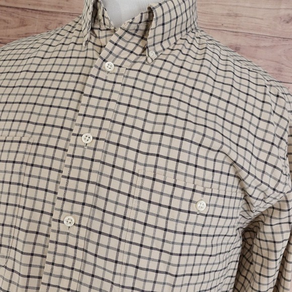 ROUNDTREE & YORKE OXFORD BEIGE CHECK BUTTON DOWN SHIRT MENS SIZE L LARGE - Picture 2 of 7